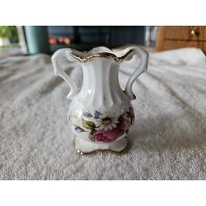Vintage Flambro Bone China Miniature Vase  Summer Rose 3.5 Inch Tall